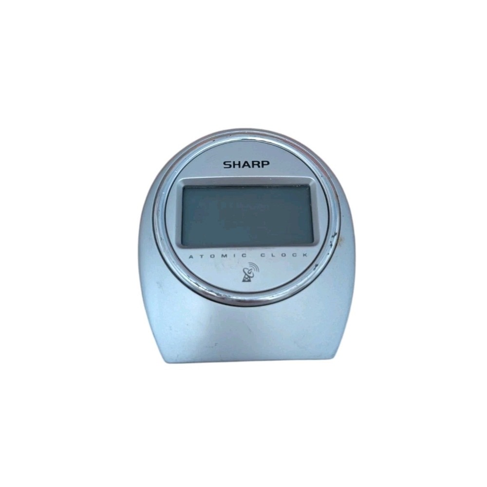 Sharp Atomic Desktop Alarm Clock SPC364 Silver Digital Self Setting Travel Clock